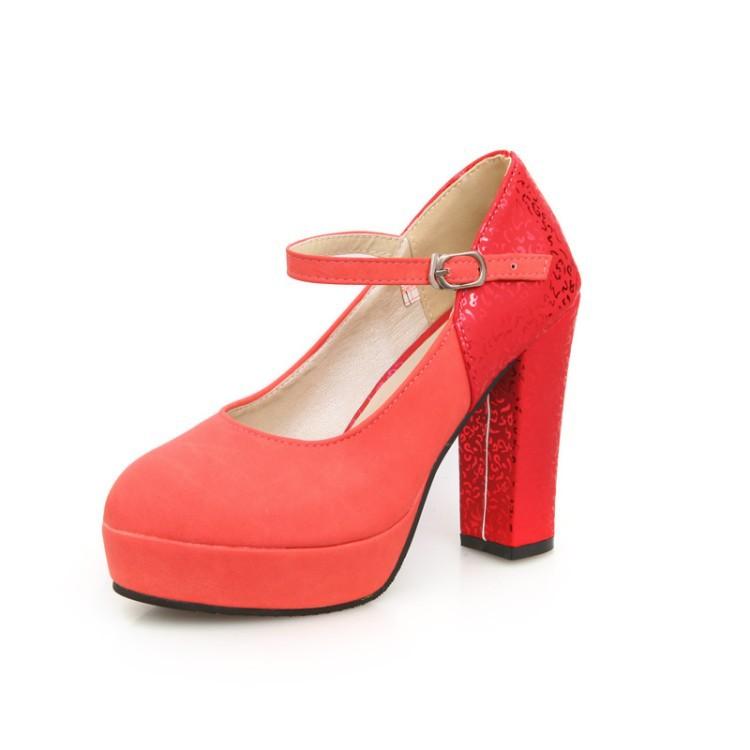 

Dress Shoes Comfortable With Shallow Mouth Thick Ultra High Waterproof Taiwan 18 Years Spring Round Head Strap Women's Shoes, 1822, Red