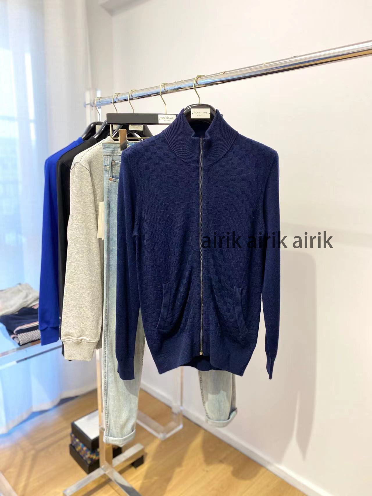 

Designer design jacket high quality checkerboard pattern jacquard design ~ New Men's casual warm knit stand collar cardigan coat in autumn and winter, Pay for dhl