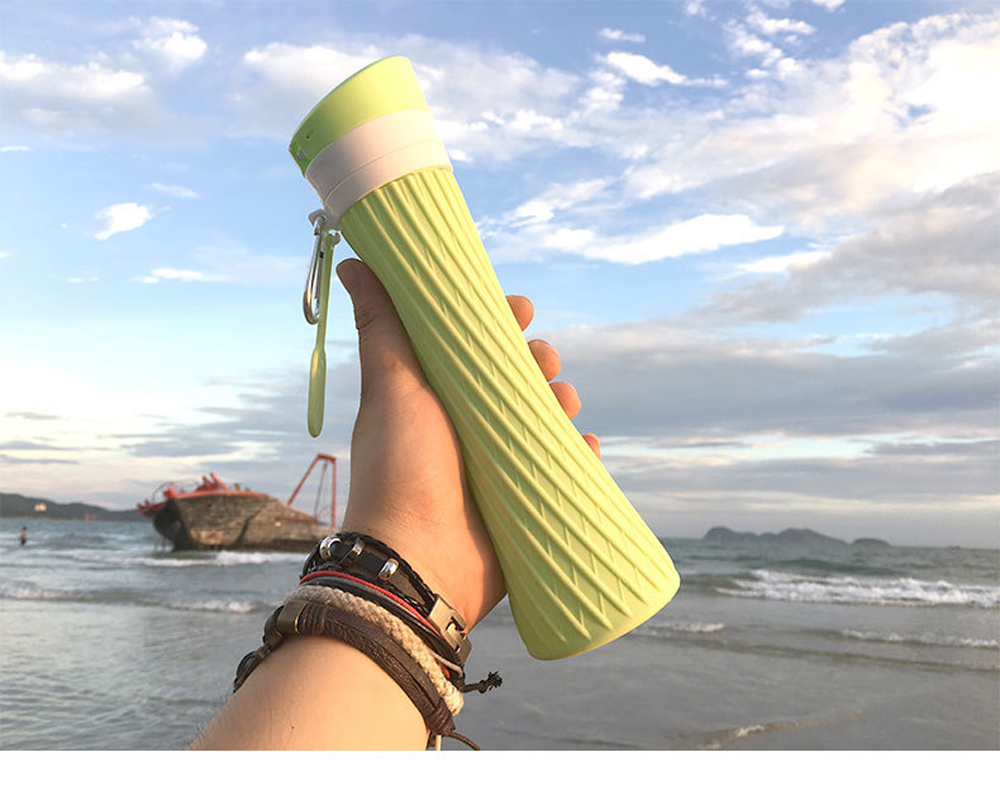 

Silicone collapsible water bottle cup creative small waist shape 500ml sports outdoor leakproof portable bottl