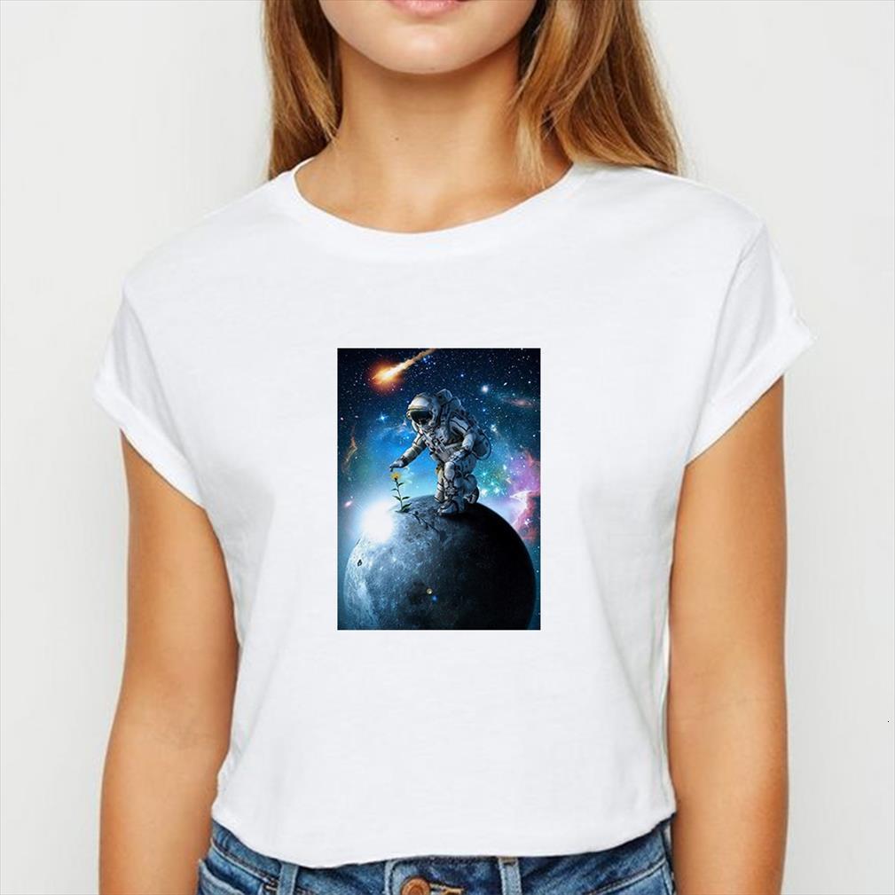 

and women flower astronaut oversize mens t shirt spring summer vestidos tee fashion comfortable round neck, White;black