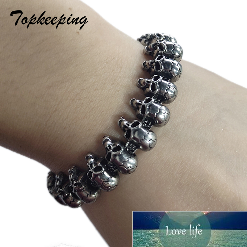 

Topkeeping Punk Long Skull Bracelets For Men Stainless Steel Shiny Skull Charm Link Chain Bracelets Male Gothic Jewelry