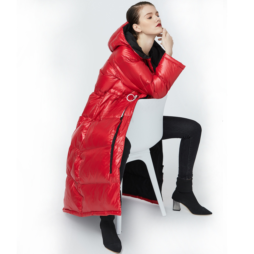 

down jacket northeast thickened women's long hooded winter bright loose large warm coat, Black