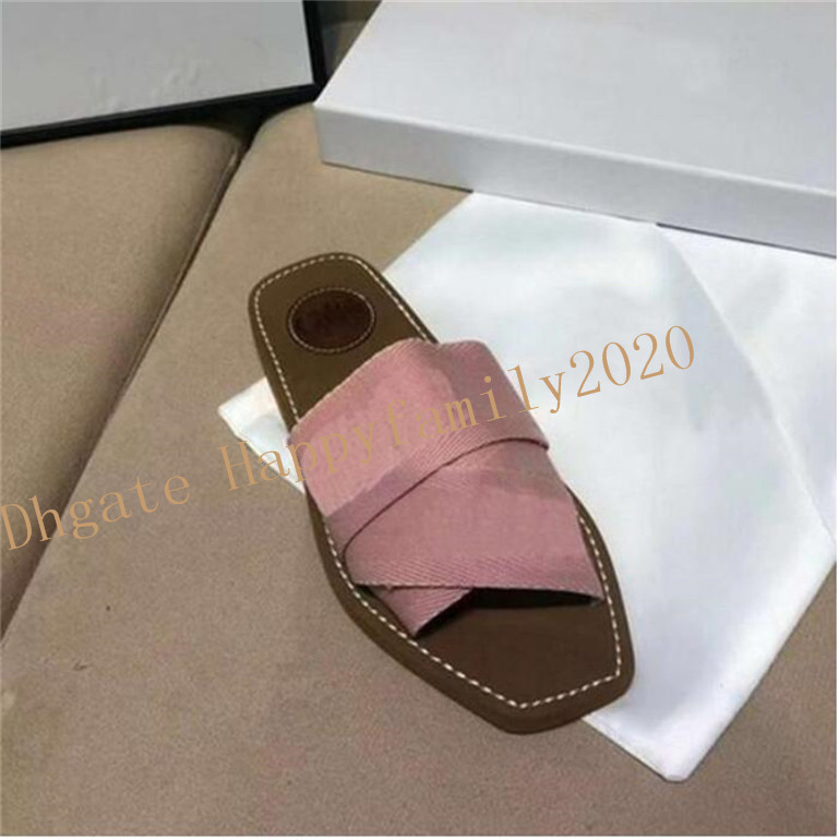 

2020 Newest Branded Women Woody Mules Fflat Slipper Deisgner Lady Lettering Fabric Outdoor Leather Sole Slide Sandal