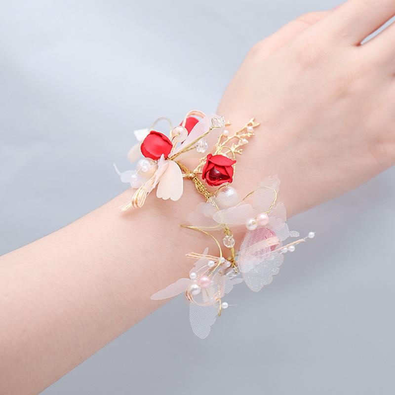 

Hair Accessories Bride Jewelry Handmade Flower Crown Butterfly Bracelet Sister Bridesmaid Hand Pearl Wedding Wholesale