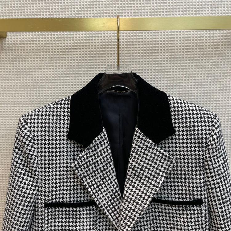 

Women' Suits & Blazers Luxury Houndstooth Blazer Coats For Women Velvet Lapel Top Quality 3D Cut Four Pocket Slim Jackets Lady Winter 2021, Plaid