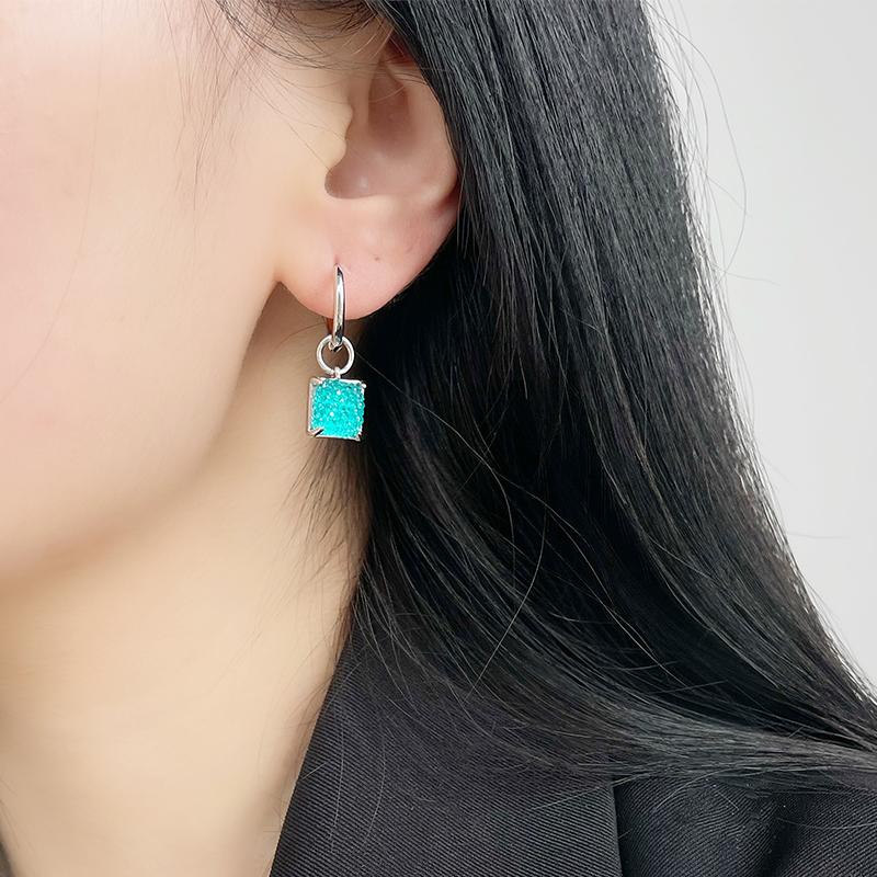 

Star Same Ice Blue Square Earrings Stud Niche Design Personality Exquisite Trend Fashion Ins Jewelry Accessories
