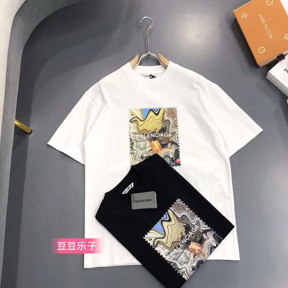 

High Edition Ins Fashion Brand Paris Home Stamp Abstract Female Model Print Casual Round Neck Short Sleeve T-shirt Men's and Women's Half, White;black
