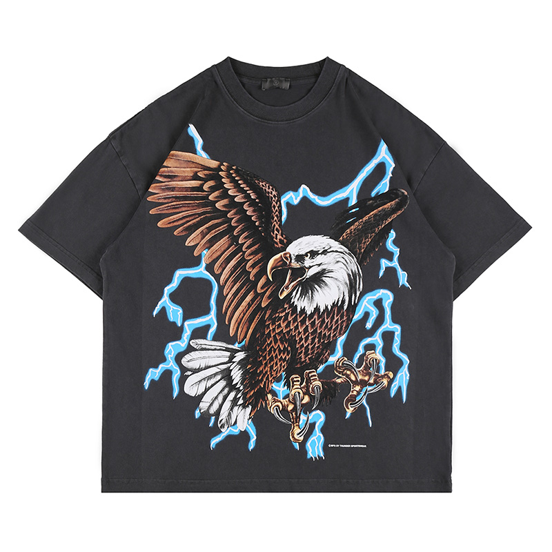 

USA Europe Fashion Eagle Thunder Lightning T shirt Tee Spring Summer Skateboard Men Women High Streetwear Cool Tshirt, Dark gray eagle t