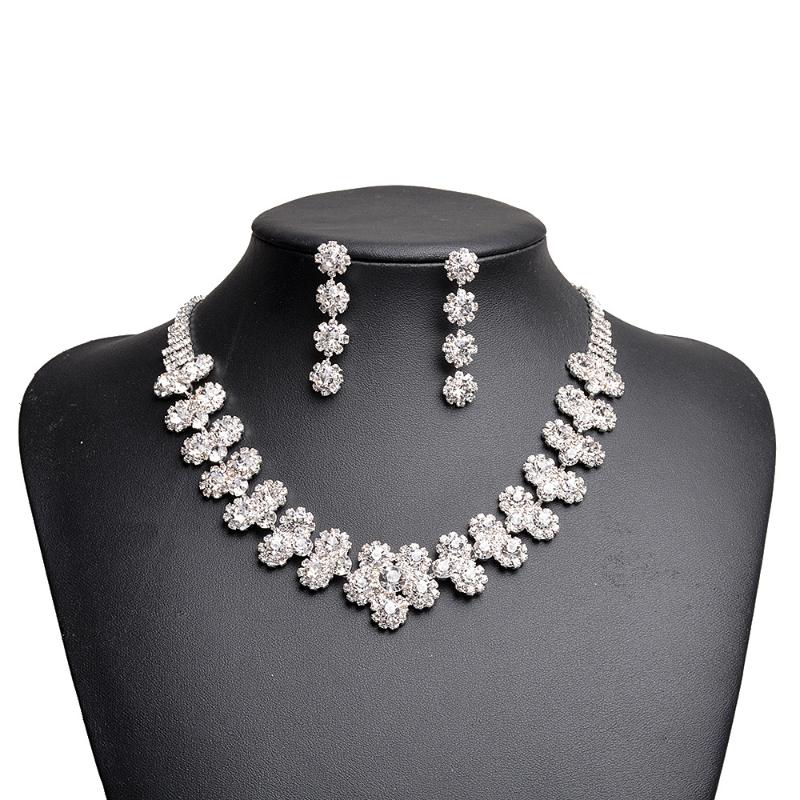 

Earrings & Necklace Luxury Statement Elegant Design Women Wedding Bridal Rinestone Jewelry Vestidos Shiny Crystal Earring Set Top Qua, Silver