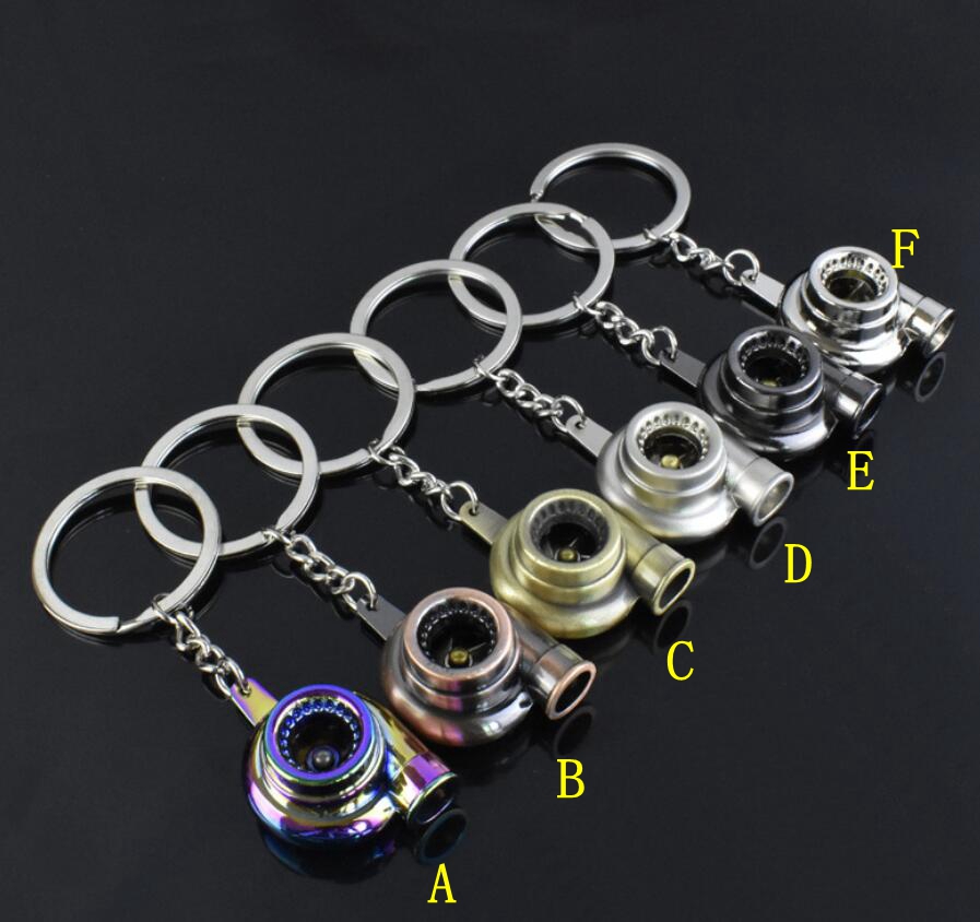 

Mini Turbo Turbocharger Metal Keychain Spinning Turbine Key Chain Ring Keyring Keyfob Car Interior Accessories 7Colors Good quality