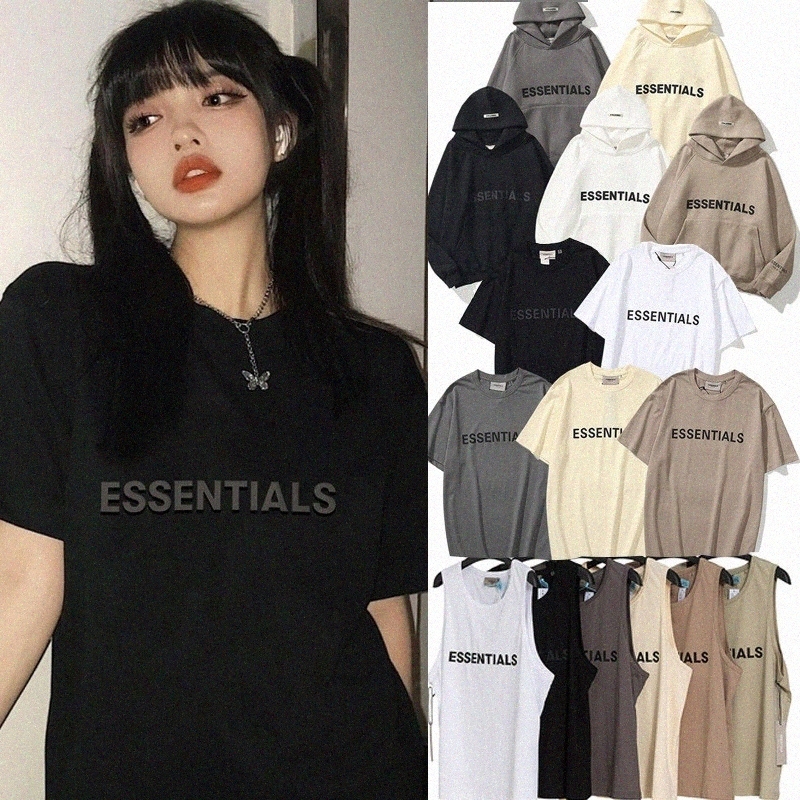 

2021 Mens womens outdoor hoodies T-Shirts Leisure fashion Reflective font short sleeves trends fear of god fog essentials women designer men vest, 11