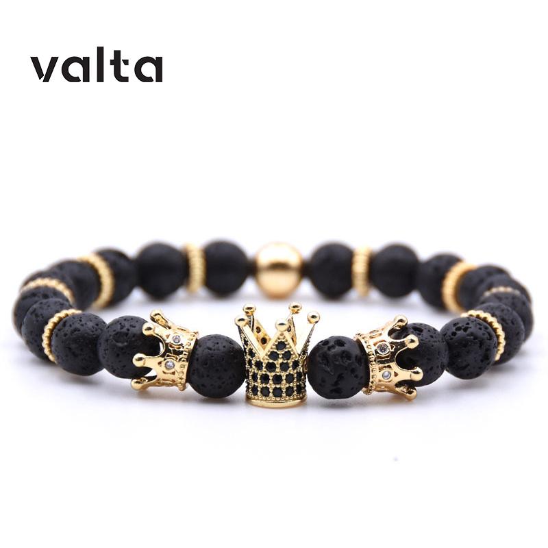 

Beaded, Strands Valta Men Beads Bracelet Crown Lover Natural Stone Bangle Pulseras Mujer Moda Zircon Lava Pendientes 2021, Black