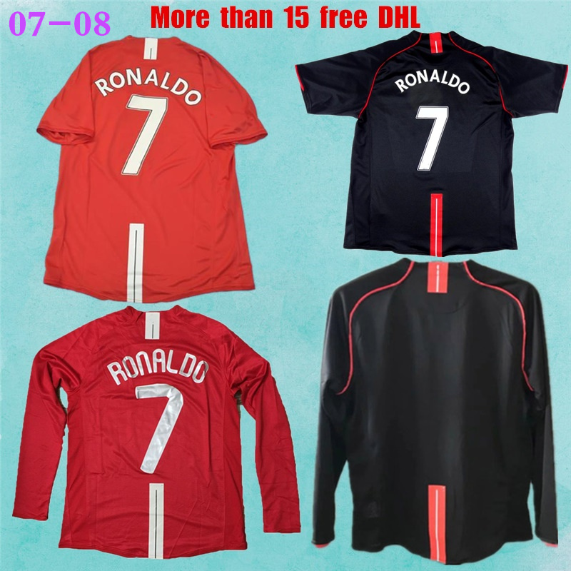 

RONALDO Rooney jerseys Saha RETRO MANCHESTER 2007 2008 FOOTBALL SHIRTS 07 08 Vintage soccer classic Nani MAN UTD Camiseta long sleeve, Black;yellow