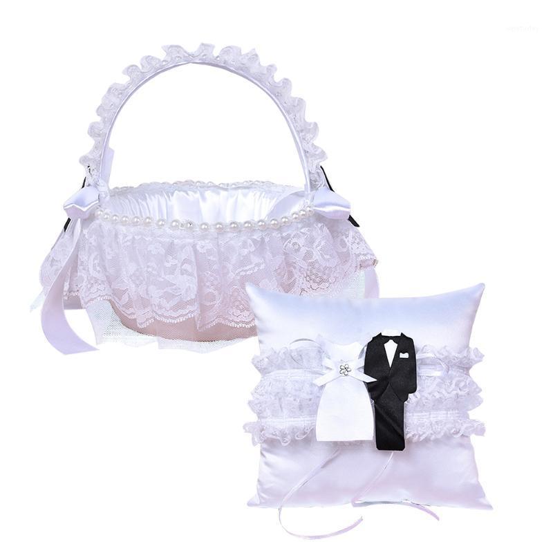 

Party Decoration European White Lace Wedding Ring Cushion Pillow & Flower Basket Bridal DIY Marriage Ceremony Decorations Standard