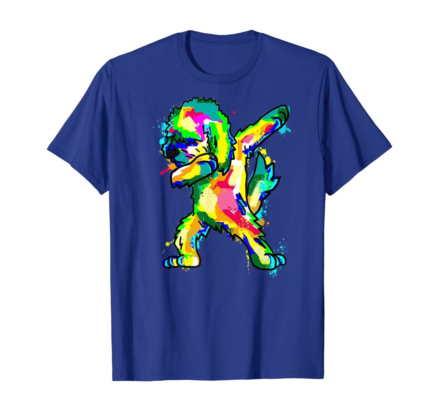 

funny colorful dabbing goldendoodle dog dab dance t-shirt, White;black