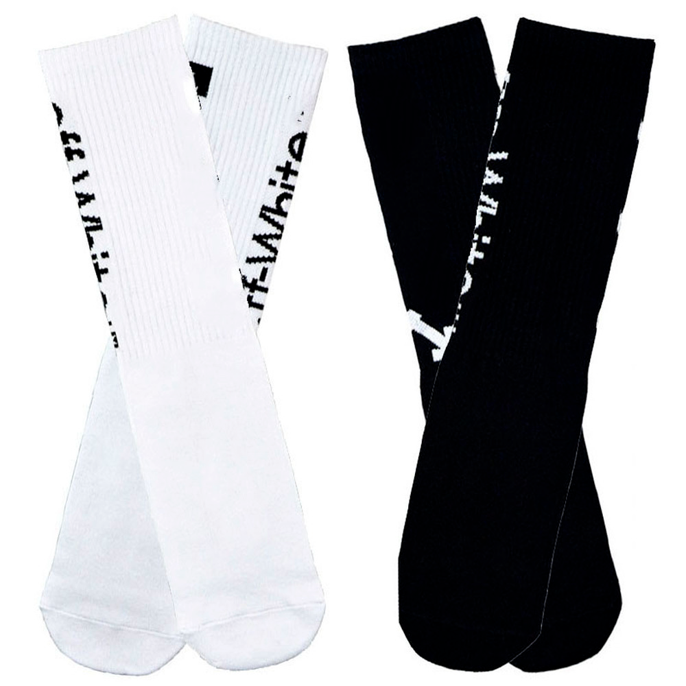 

OFF Hip Hop Fashion Men Socks Streetwear Skateboard Pure Cotton White Socks Striped Harajuku Skater Sokken, Black