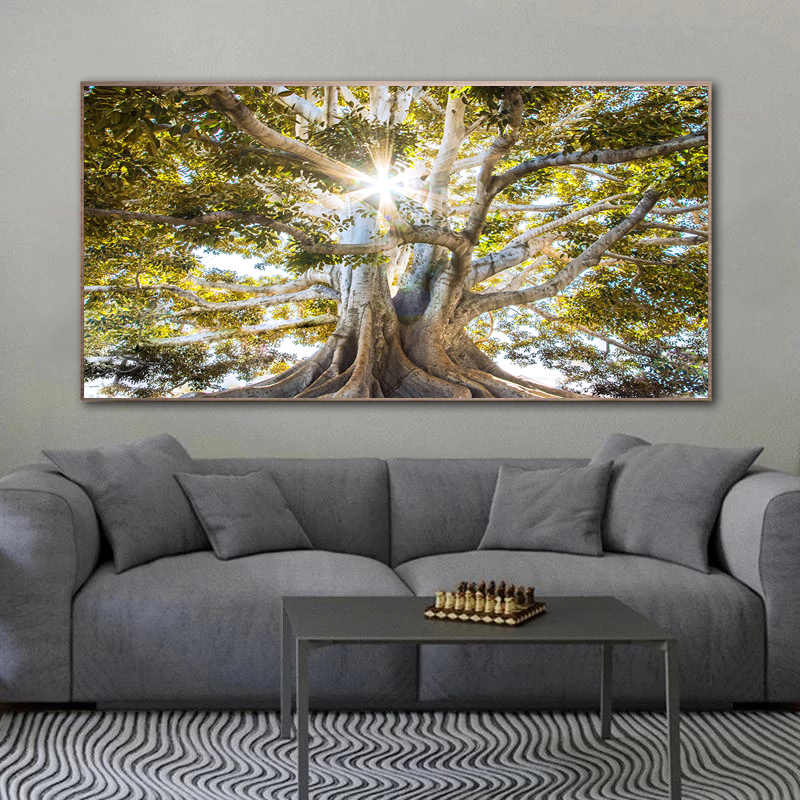 

Green Tree Posters Sunshine Painting on Canvas Prints Wall Art for Living Room Beautiful Landscape Pictures Big Size Home Decor