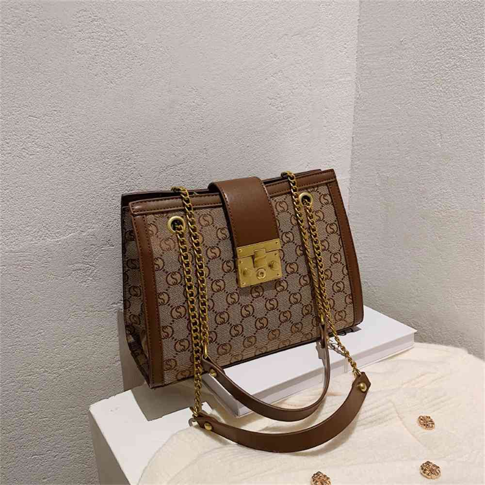 

Large capacity letter Tote Bag women's bag new printed single shoulder Fashion Chain Hand Purse sale, Brown