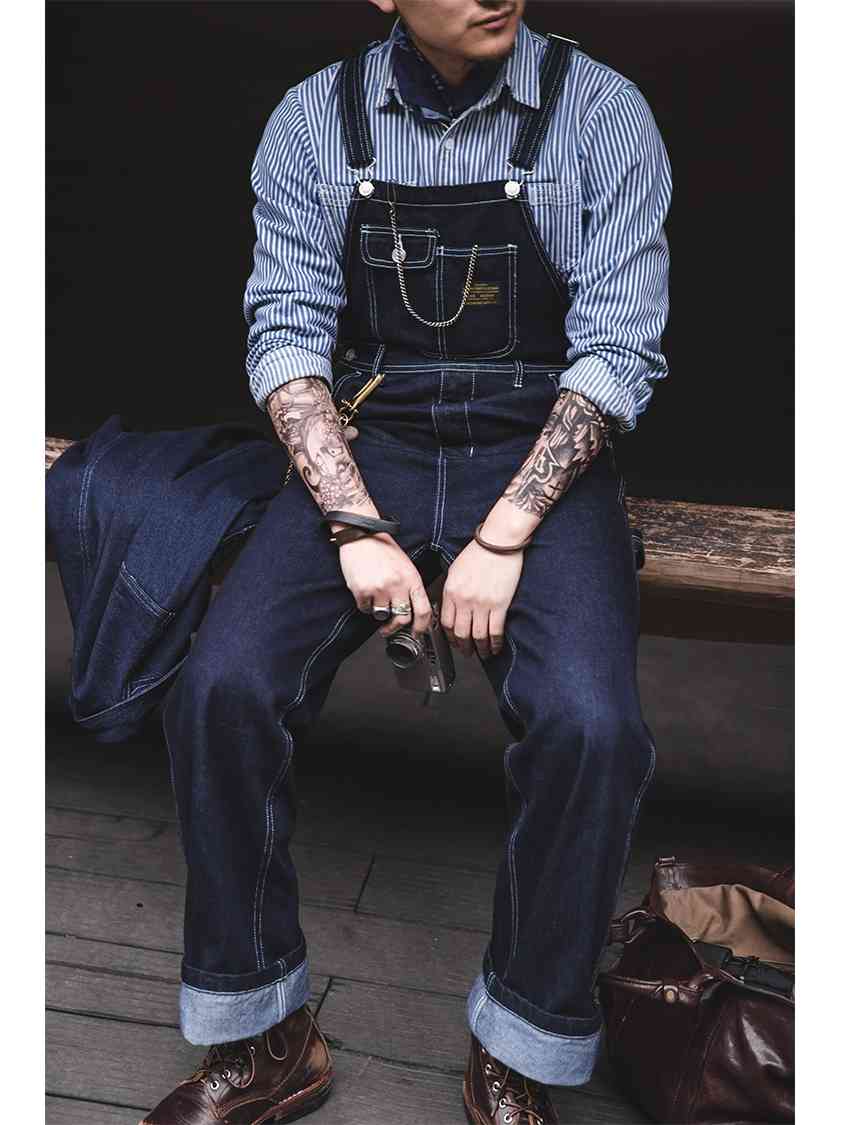 

Firmranch Men/Women For Men Retro Primary Denim Amekaji Work Suspenders American Vintage Jeans Homme Original, Stripe