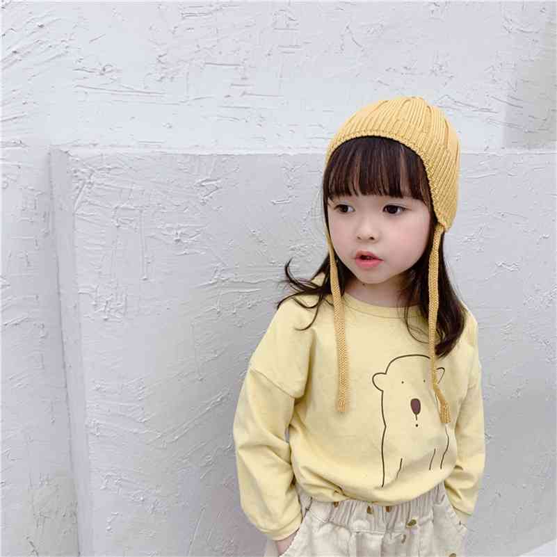 

Autumn boys girls cartoon bear soft cotton Tees Korean style loose long sleeve T shirts 210708, Light brown