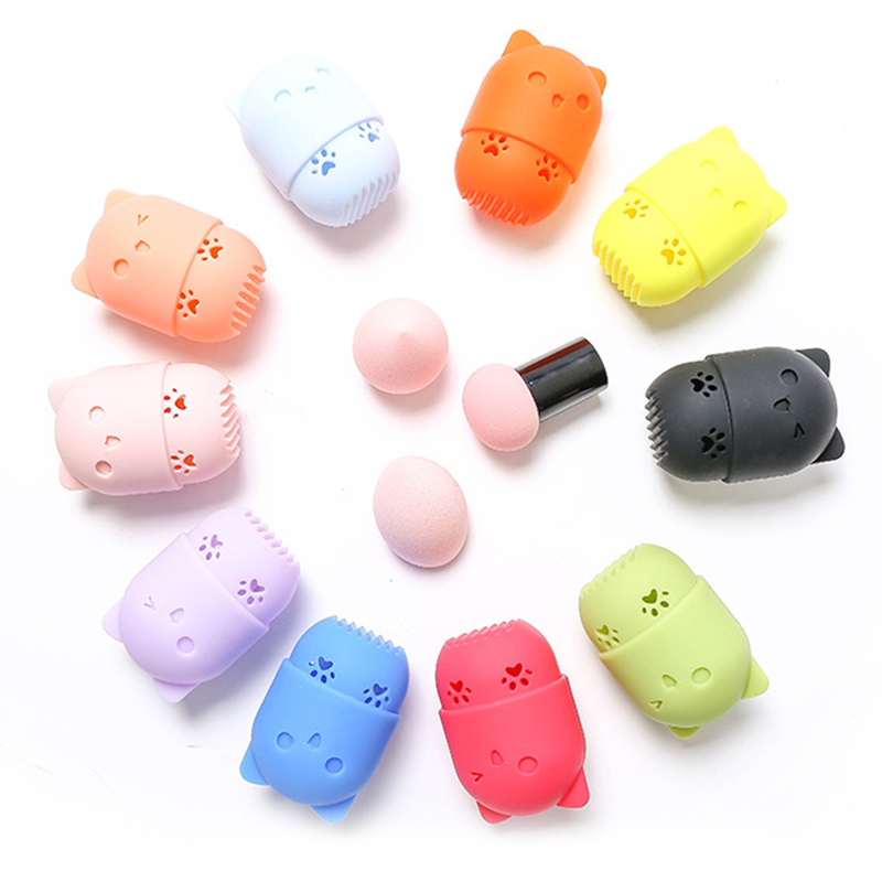 1Pcs Breathable Potable Silicone Dustproof for Travel Sponge Holder Egg Shaped Rack Cat Shape Make Up Tools-image-690333801