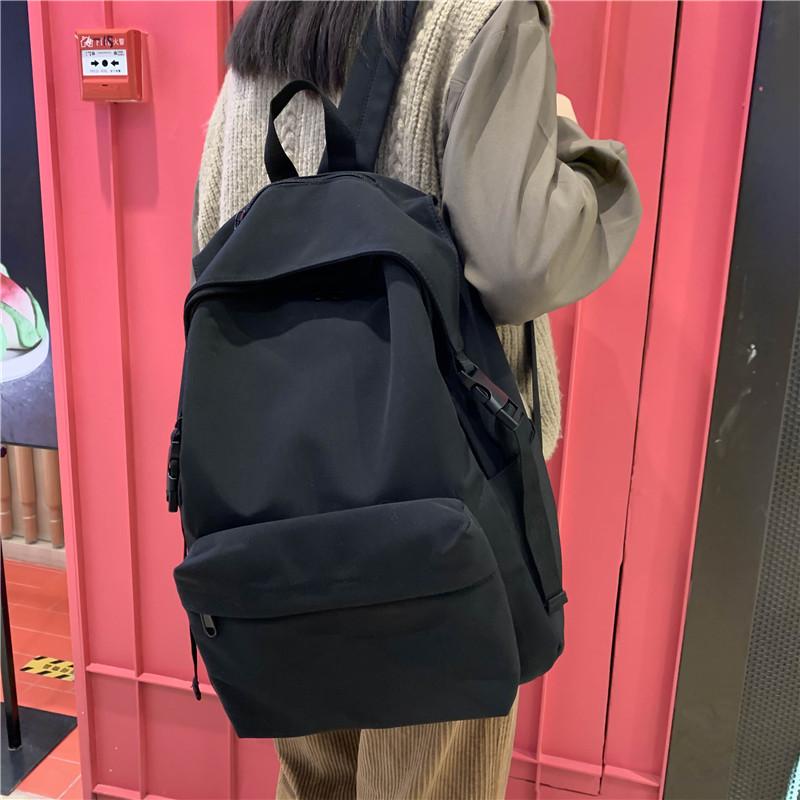 

School Bags Waterproof Canvas Women Casual Anti Theft Backpack Travel Large Capacity College Teenage Girl Bookbag Female Solid Knapsack, Black