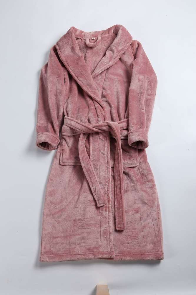 

Women's home pajamas with belt flannel collar Lapel long sleeve bathrobe