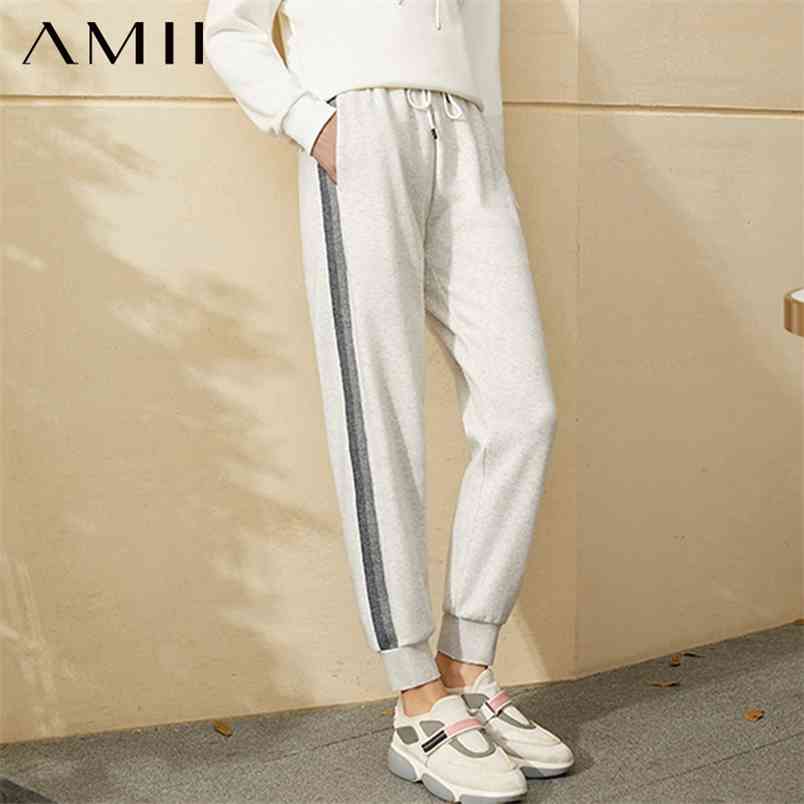 

Minimalism Winter Fashion Pants Sport Causal Elastic Waist Fleece Patchwork Female Trousers Women' 12030409 210527, Black