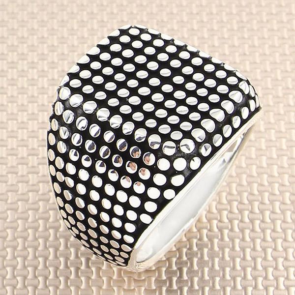

Square Dot Motif Silver Ring Men Made In Turkey Solid 925 Sterling Cluster Rings