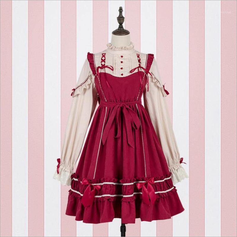 

Casual Dresses Royal Fairy Japanese Soft Sister Princess LOLITA Lace Dress Female Ruffles Stitching Fake Two Pieces Cute Wq1673 Factory, Short sleeve tops 3