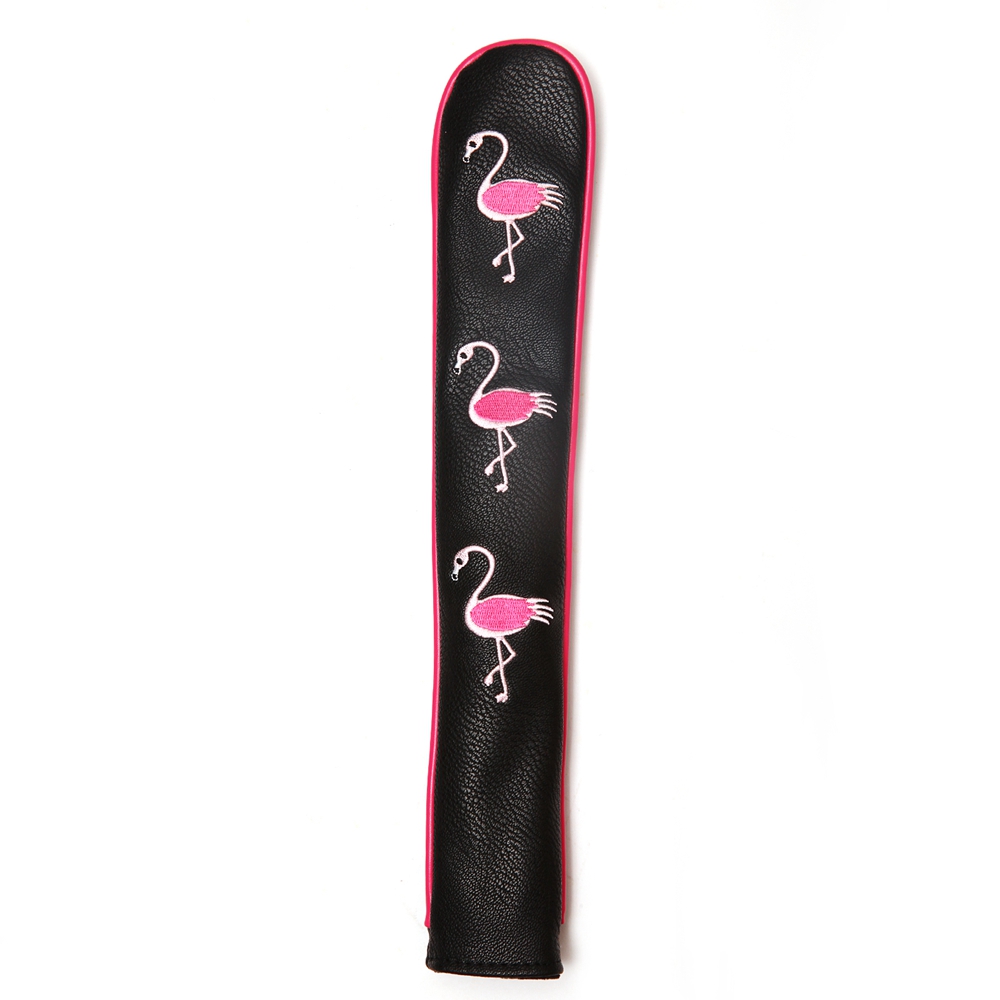 

Black PU Leather Embroidery Flamingo Golf Alignment Stick Cover Case Holder