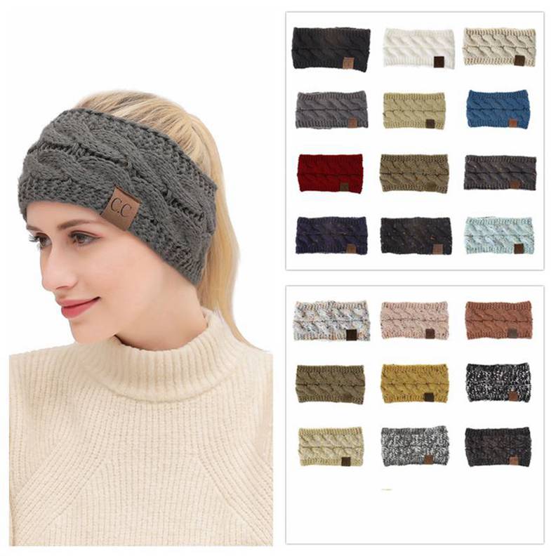 

21 Colors CC Knitted Crochet Headband Women Winter Sports Headwrap Hairband Turban Head Band Ear Warmer Beanie Cap Headbands 50pcs
