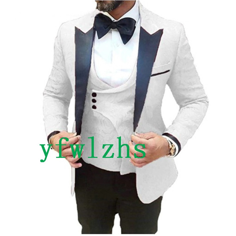 

Custom-made Embossing Groomsmen Peak Lapel Groom Tuxedos Men Suits Wedding/Prom/Dinner Man Blazer(Jacket+Pants+Tie+Vest) W808, Same as image