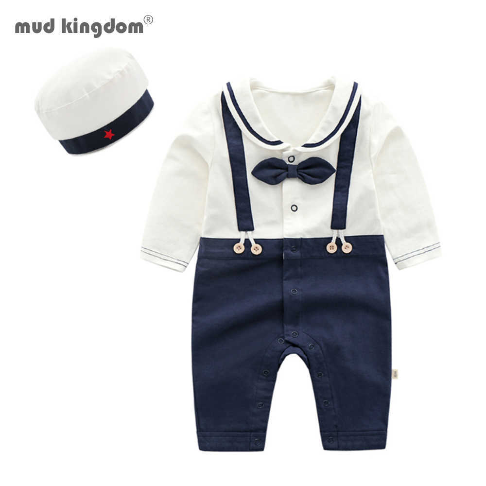 

Mudkingdom Baby Boys Girls Rompers with Cap Sailor Style Autumn Long Sleeve Hat Clothes Cute Boy Nautical Jumpsuit 210615, White