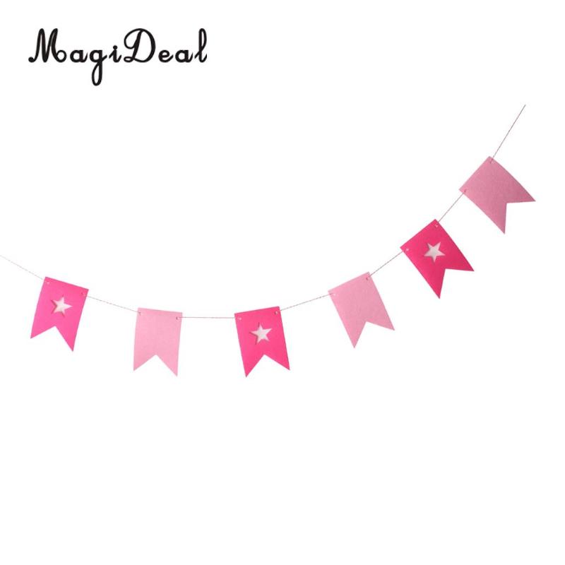 

Party Decoration Pink Pennant Bunting Felt Star Banner Baby Shower Girls Garland