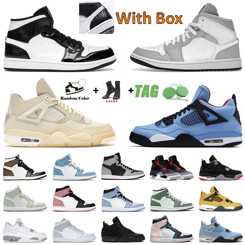 

Jordan1s Jordan4s Men Women Jordan's Basketball Shoes Air Jordan Jorden 1 Off White 4 University Blue High OG Dark Mocha Cactus Jack Black Cat 4s Sports Trainers, A27 36-46 travis scotts cactus jack