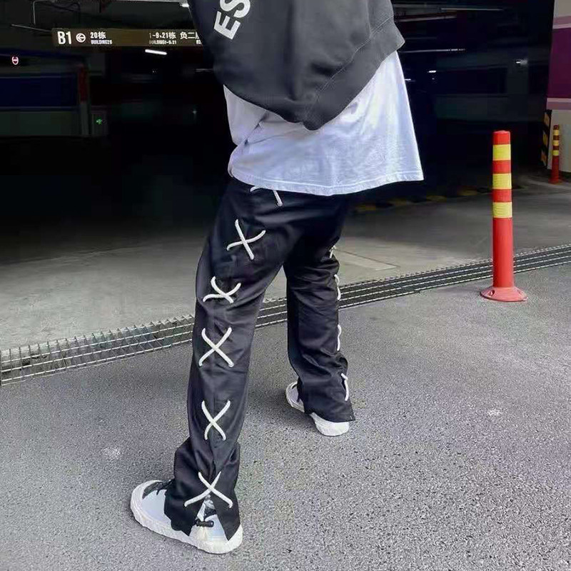 

Elastic Waist Casual Trousers Mens High Street Oversize Black Track Pants Loose Hip Hop Male