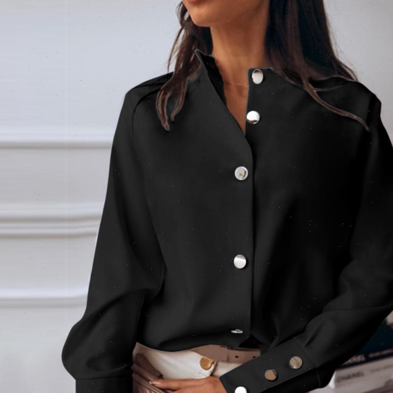 

summer casual womens shirt long sleeve button turndown collar g3, White