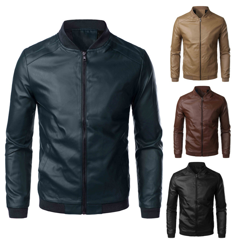 

Men Leather Jackets Stand Collar Jackets and Coats Simple Mens Leather Jacket Simple Style Faux Leather Jacket Men 4XL 5xl, Llpy819black