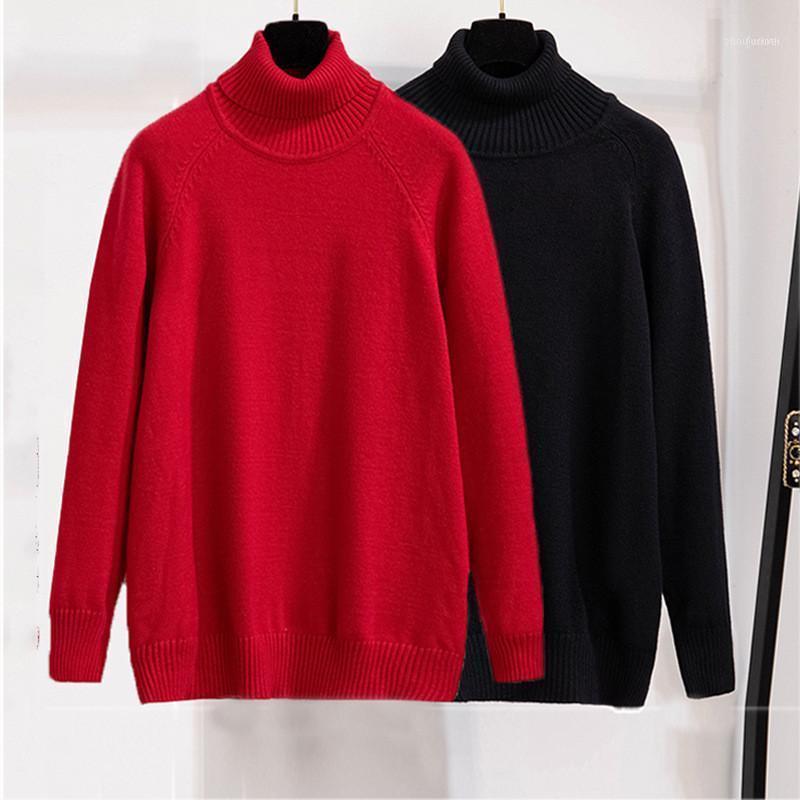 

Women's Sweaters Oversize XXL-7XL Long Sleeve Knit Sweater Women Autumn Winter Turtleneck Bottoming Pullovers Plus Size Bust 105-155cm KW368, Black