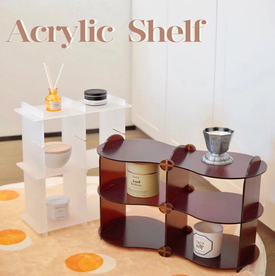 Acrylic shelf multi storey ins storage rack office desktop red book perfume cosmetics rack.-image-755998189