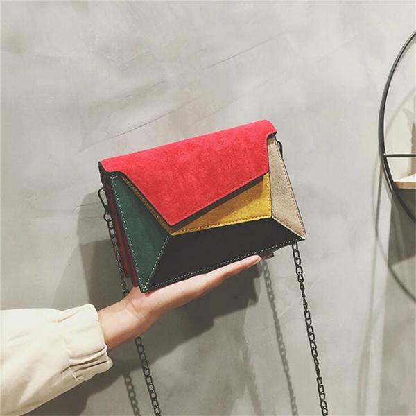 

Vintage Patchwork Color Messenger Bags Female Chains Fashion Design Flap Crossbody Bag Scrub PU Leather Women's Handbags Cross Body
