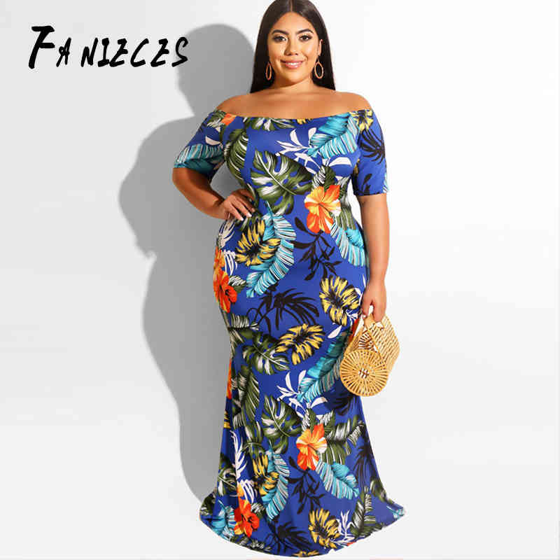 

Long Maxi Dress Women Summer Boho Vestidos Floor-Length Floral Print Beach plus size Sexy Slash Neck Short Sleeve Sundress 210520, Navy blue