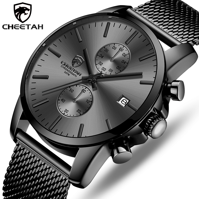 

CHEETAH Watch Men Quartz Watches Stainless Steel Mesh Waterproof Mens Wristwatch Sports Chronograph Male Clock Relogio Masculino 210517, Leather red