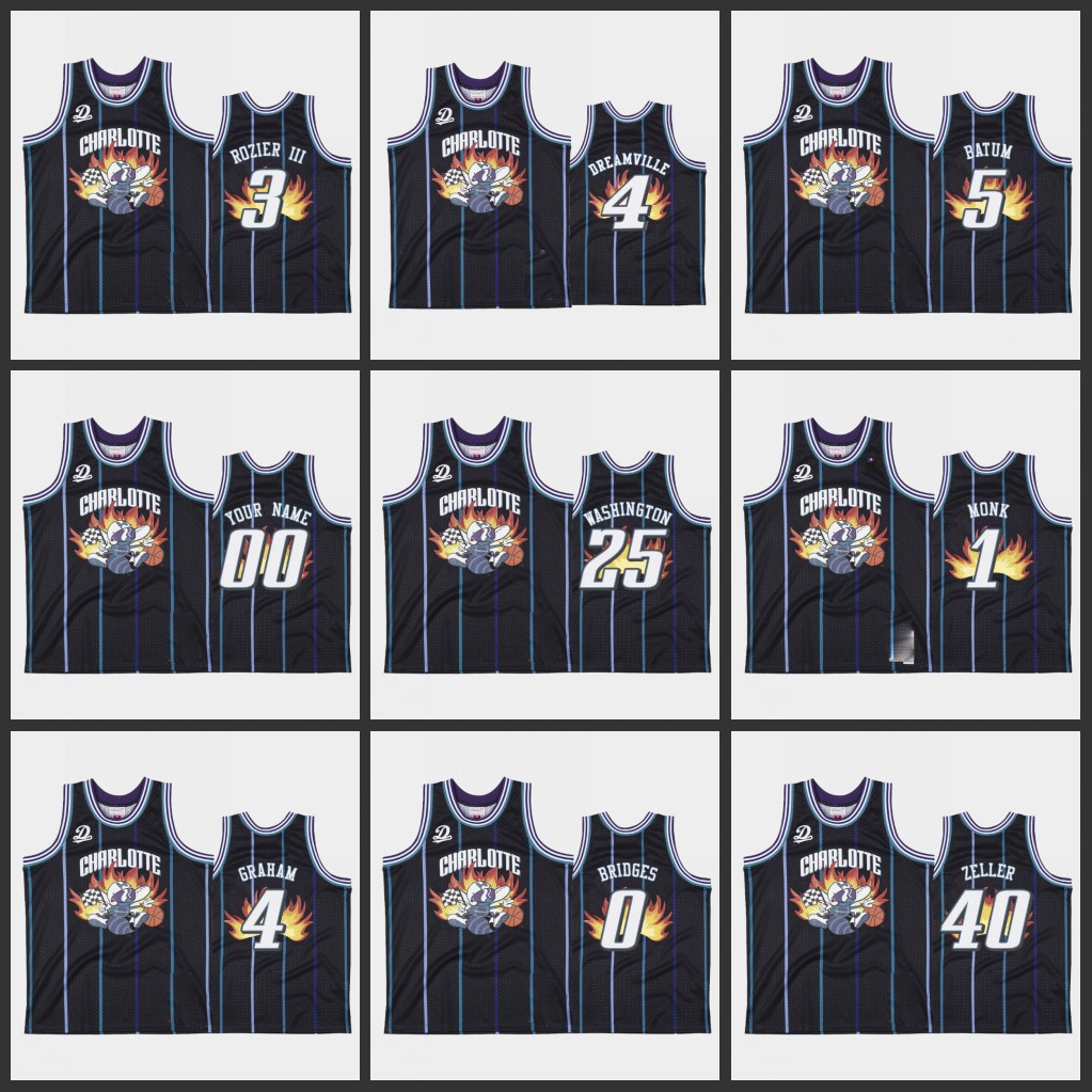 

Charlotte's Hornets's Men Jersey Cody Zeller P.J. Washington Malik Monk Devonte' Graham Custom Navy Dreamville x BR, Black
