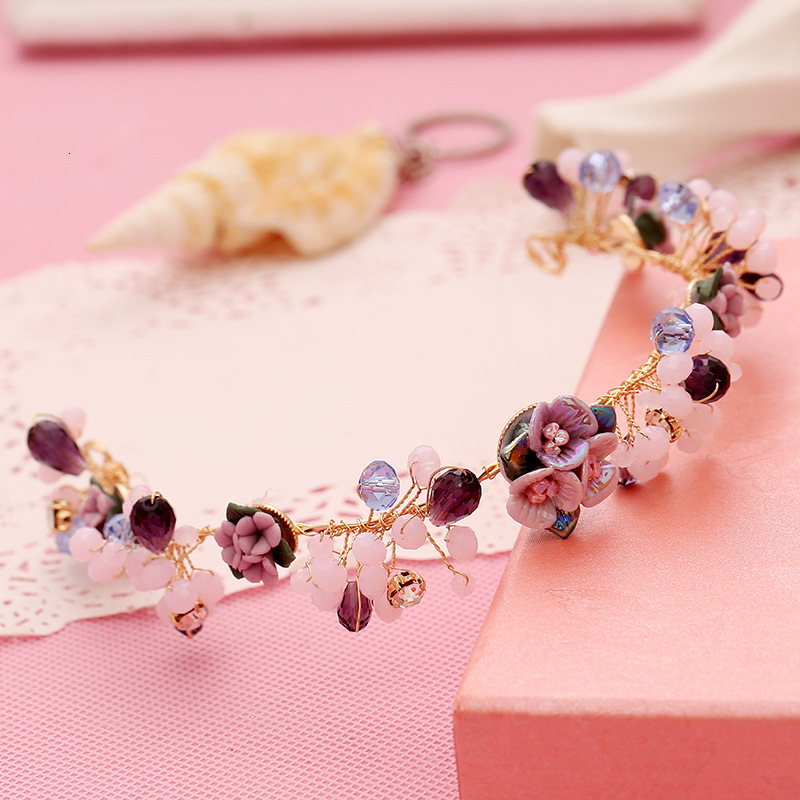 

Clay Flower Handmade Bands Bendable Rose Gold Color Exquisite Ornament Bride Tiara Wedding Hair Accessories, Slivery;golden