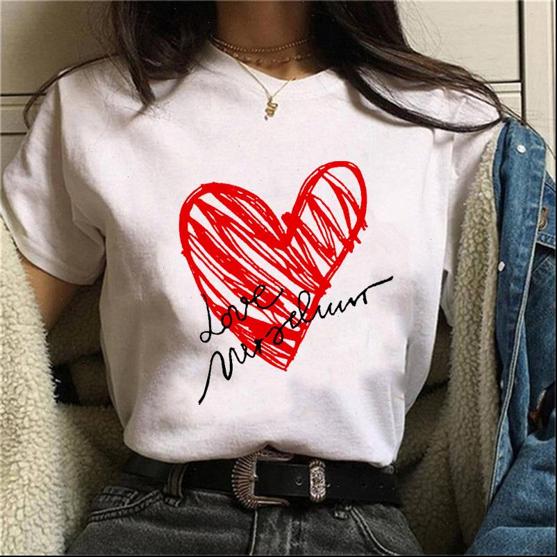 

vogue womens t shirts red heart women fashion letter printed cute female tees casual round neck graphic print, White