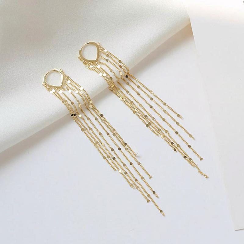 

Dangle & Chandelier Korean Design Fashion Jewelry Love Metal Tassel Earring Elegant Women's Long Face Thin Urban Daily Accessories, Silver