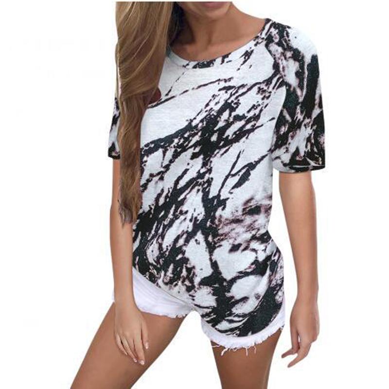 

Women' T-Shirt Kawaii Woman Tshirts Summer Ink Style Tie-dye Print Tee Cute O Neck Short Sleeve Tops Women 2021 Camisetas De Mujer, Gn