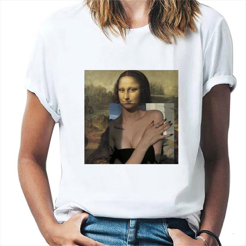 

short sleeve mona lisa oil womens t shirt painting summer fashion female mujer, White